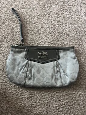 Coach Silver Signature Wristlet Clutch